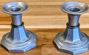 Vtg Wilton Armetale Pewter Candlestick Holders Pair Octagon Base 1978 USA RWP